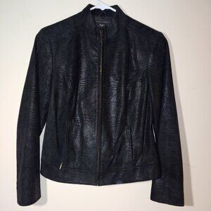 Valerie Stevens Snakeskin Embossed Genuine Leather Jacket Sz S Black